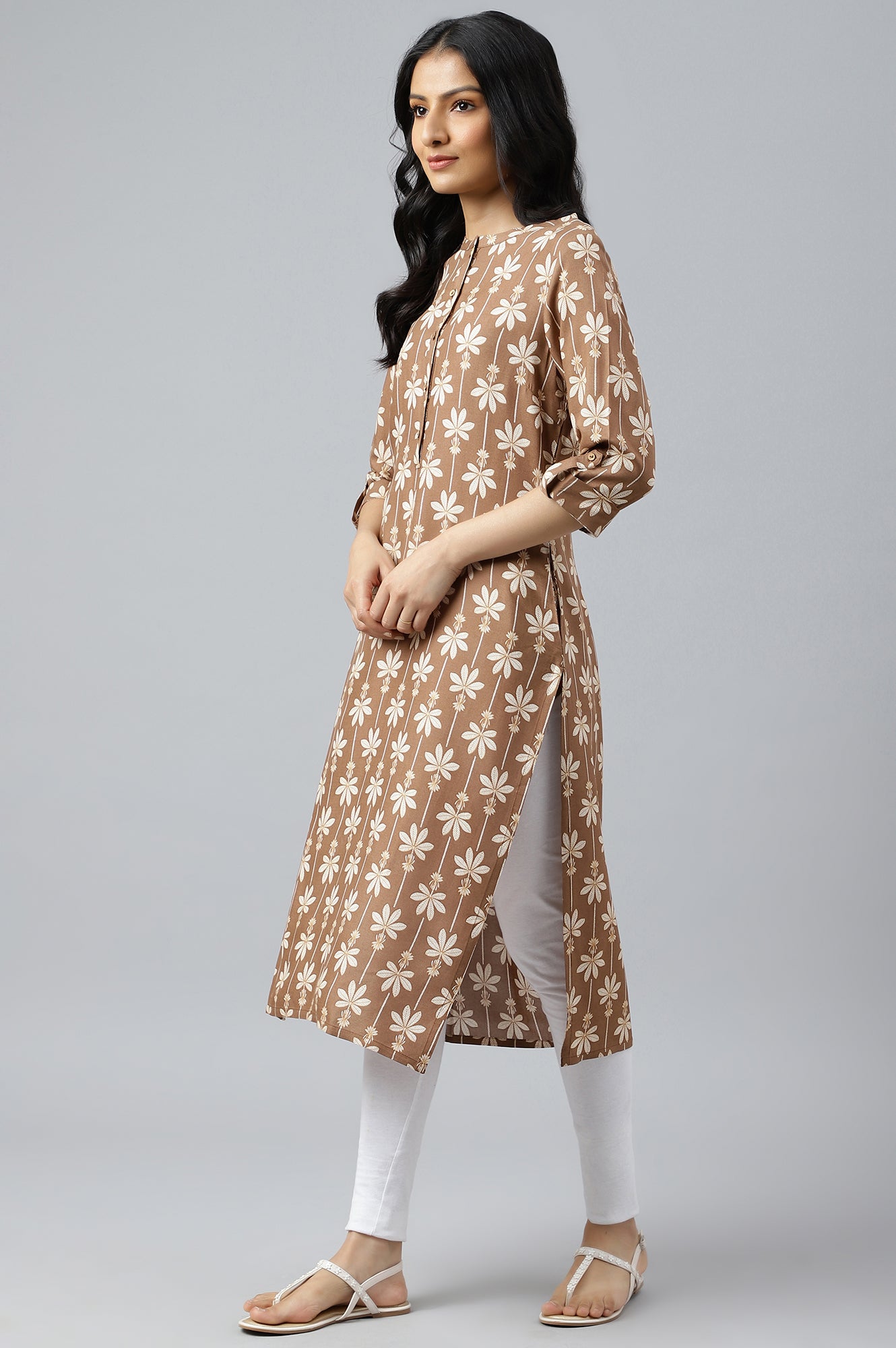 Brown Printed Button Down kurta