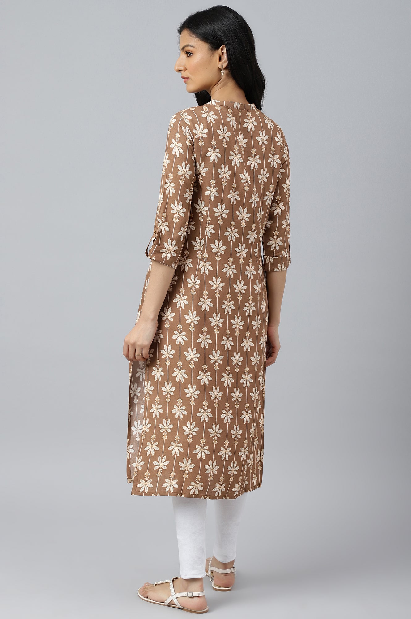 Brown Printed Button Down Kurta