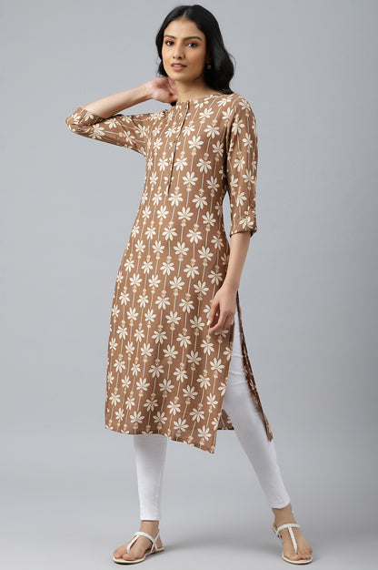 Brown Printed Button Down kurta