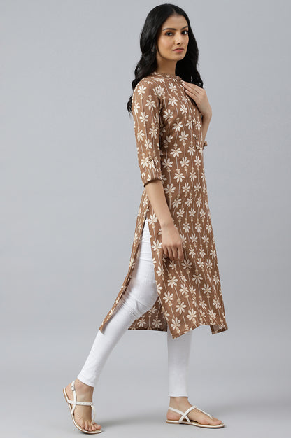 Brown Printed Button Down kurta