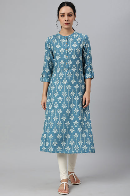 Blue Rayon Button Down Kurta