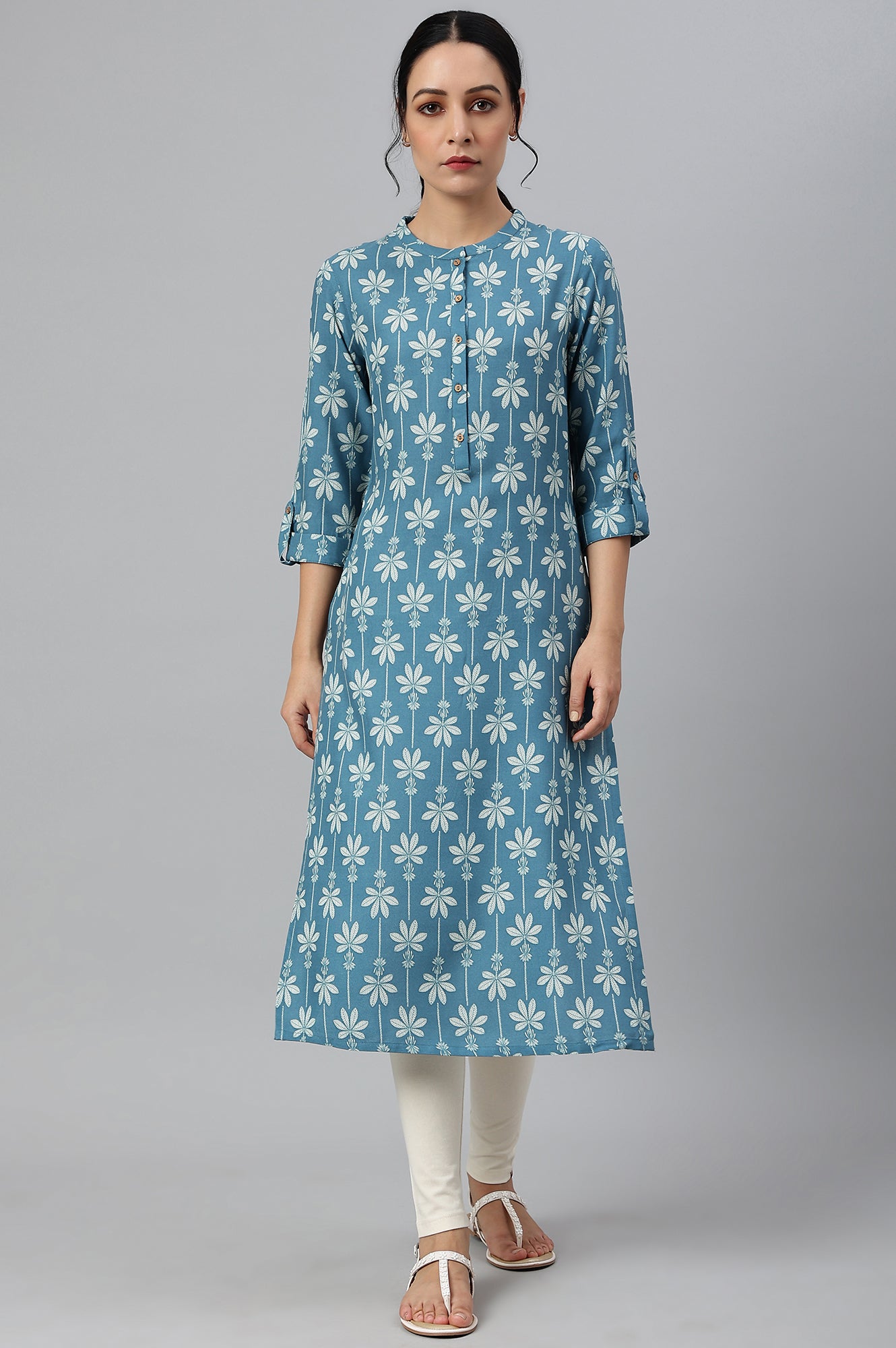 Blue Rayon Button Down kurta