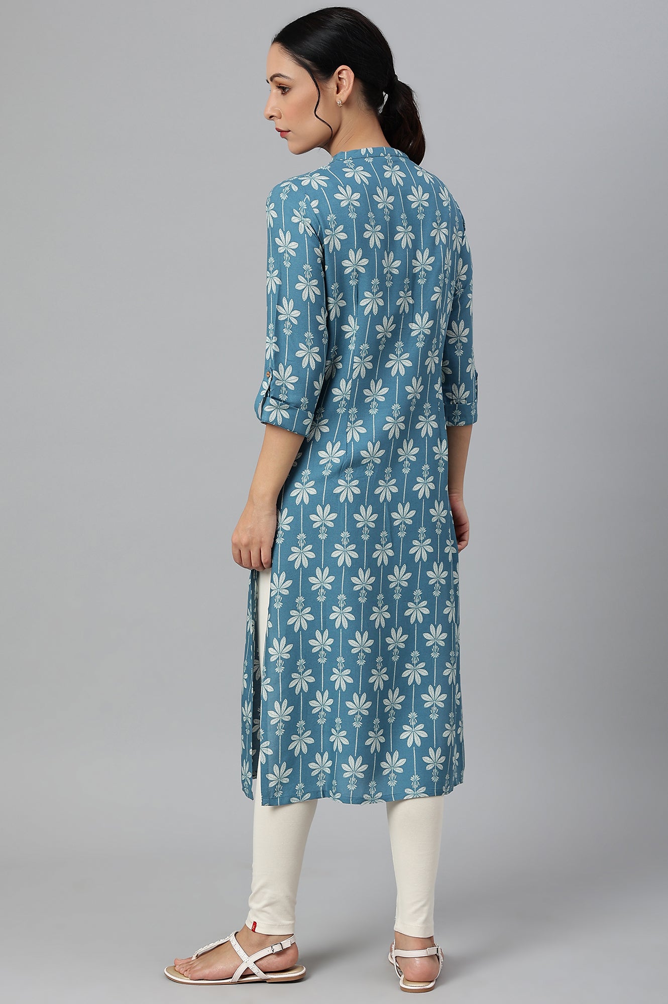 Blue Rayon Button Down Kurta