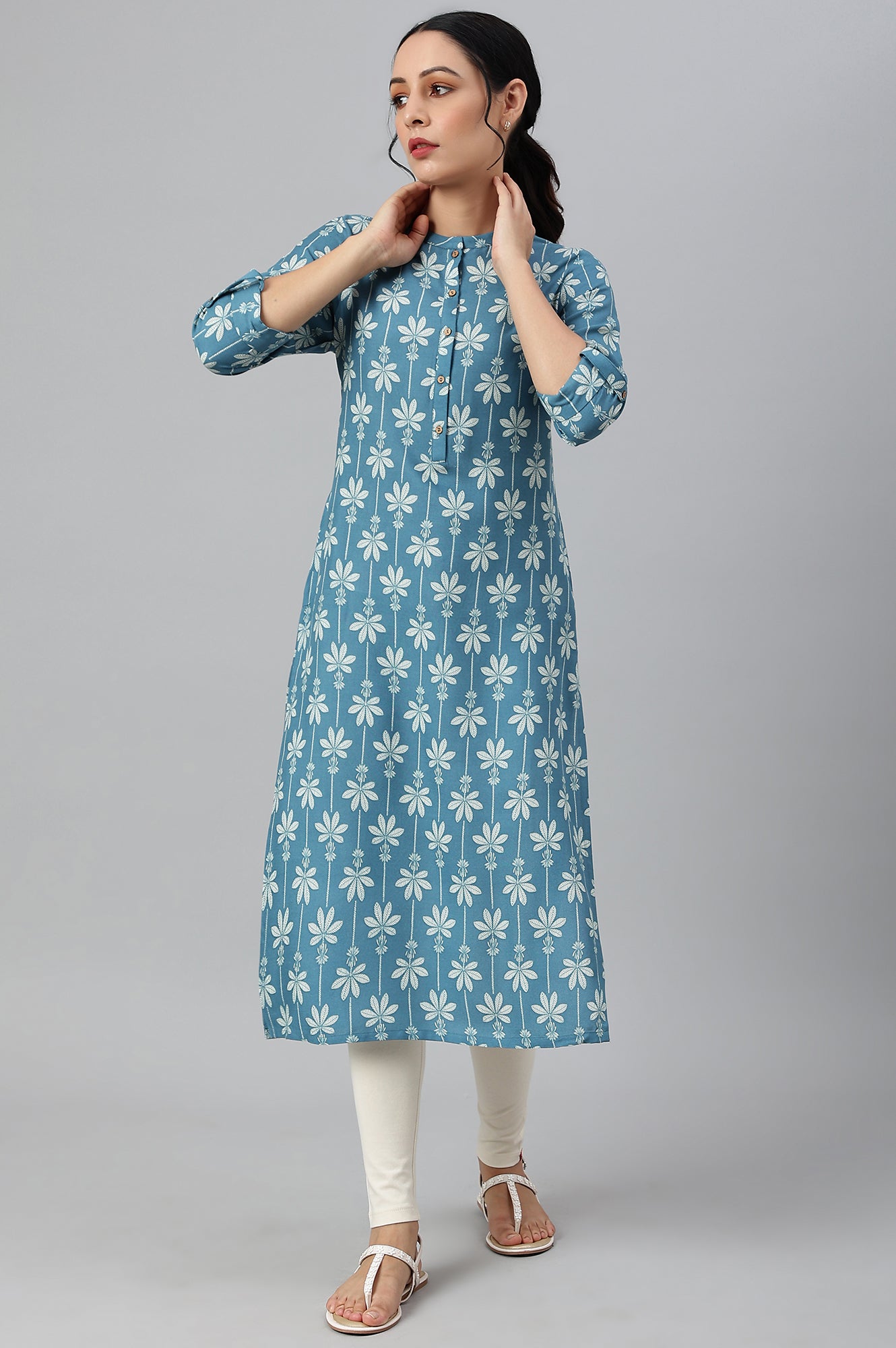 Blue Rayon Button Down Kurta