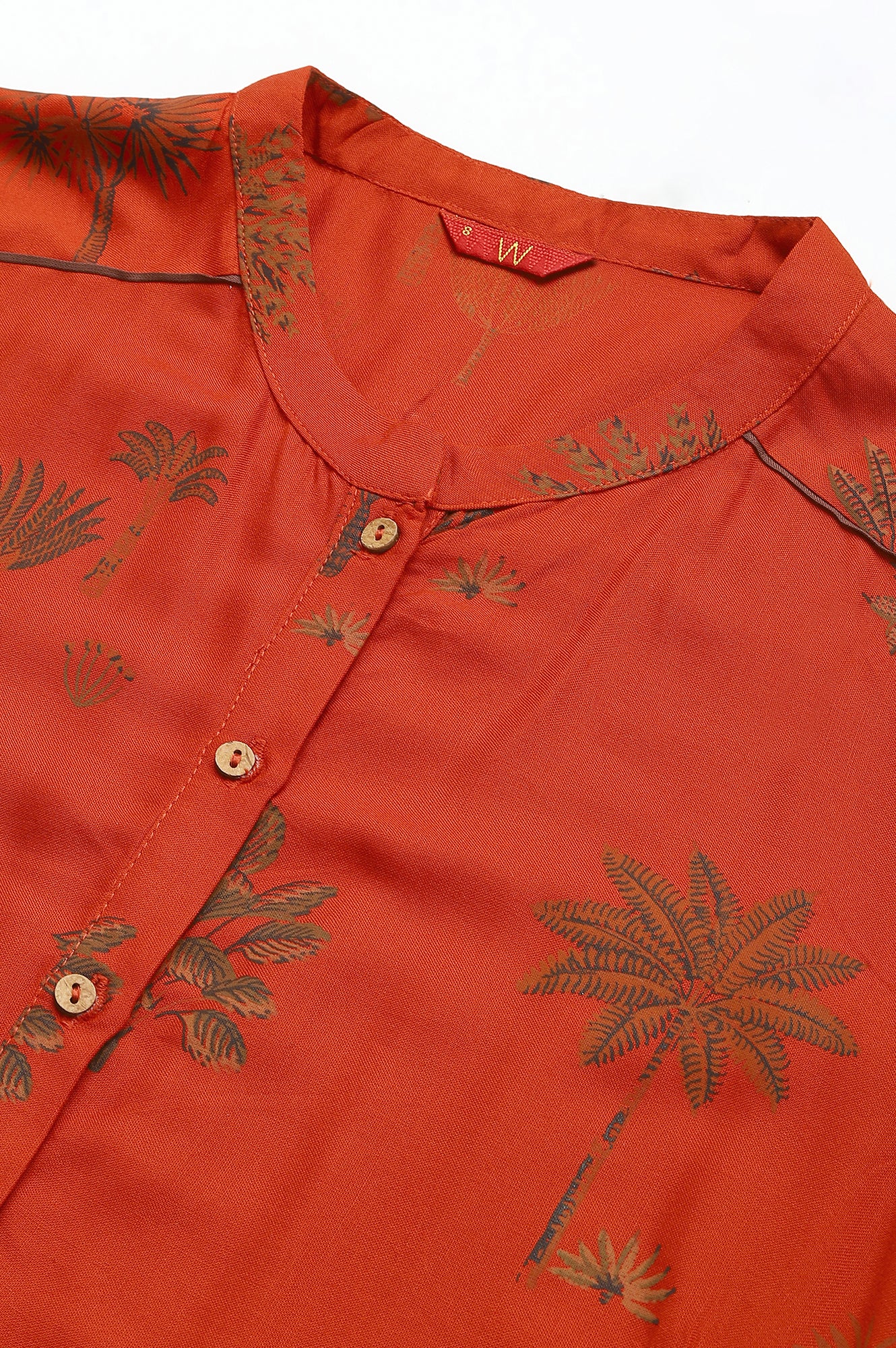 Rust Red Printed Button Down Kurta