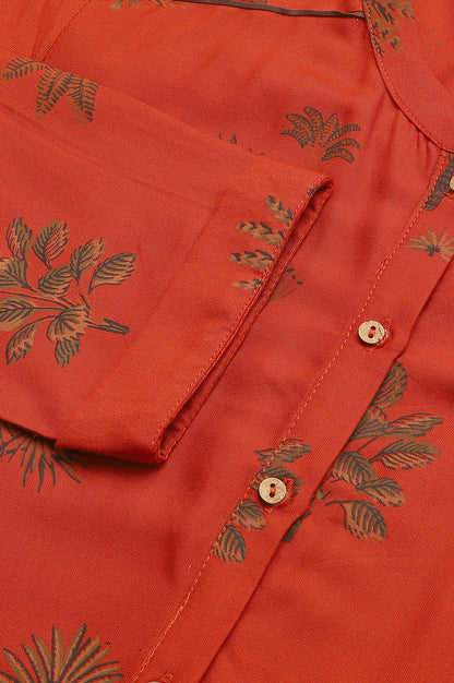 Rust Red Printed Button Down Kurta