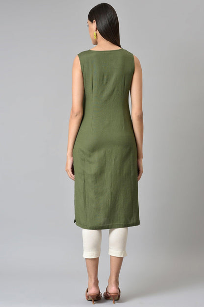 Green Schiffli kurta With Printed Jacket - wforwoman