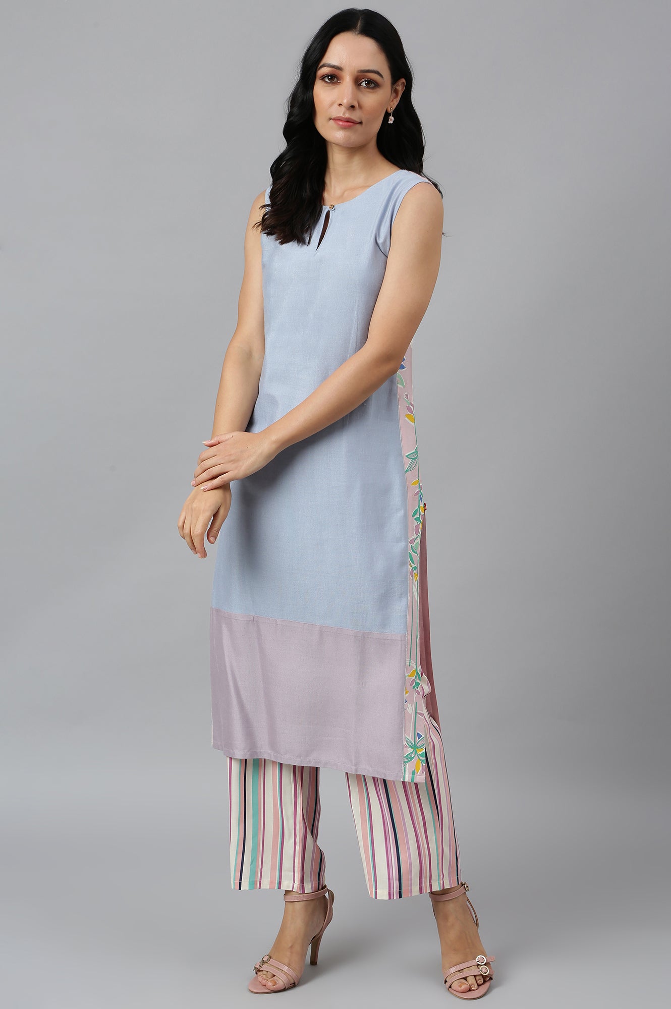 Blue Sleeveless Rayon Flax kurta