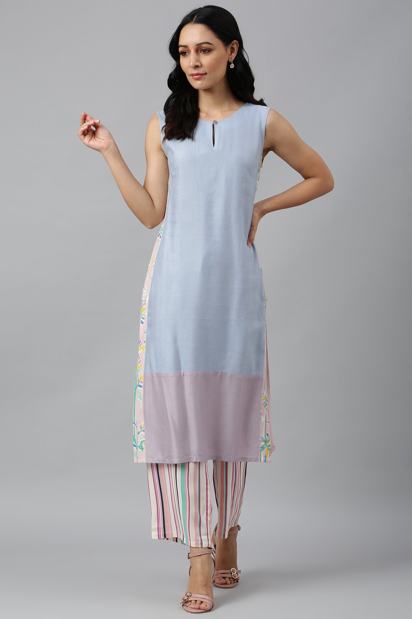 Blue Sleeveless Rayon Flax kurta