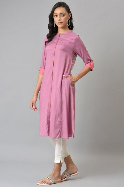 Dark Pink Flared Rayon kurta With Printed Back - wforwoman