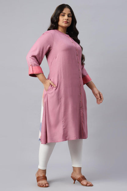Dark Pink Flared Plus Size kurta In Mandarin Collar - wforwoman