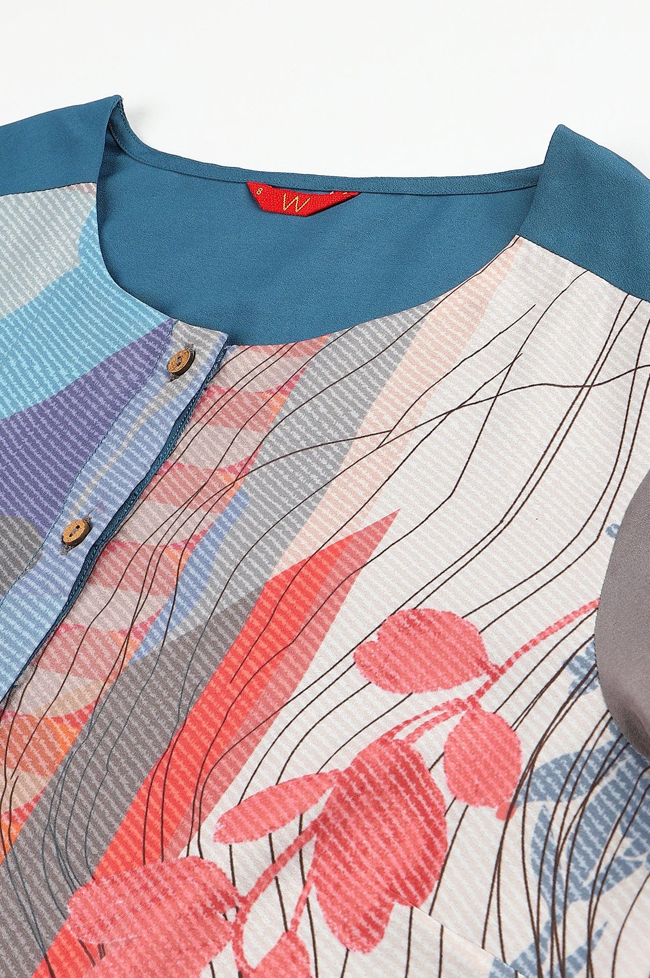 Multicoloured Panelled kurta With Grey Sleeves - wforwoman