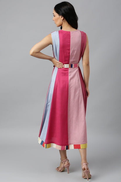 Bright Multicoloured Colour Block Sleeveless Dress - wforwoman