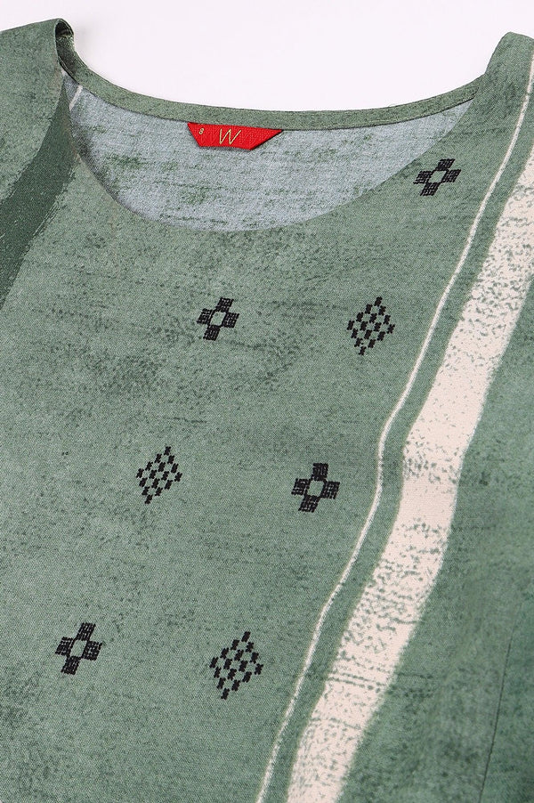 Green Godet Box Pleat kurta