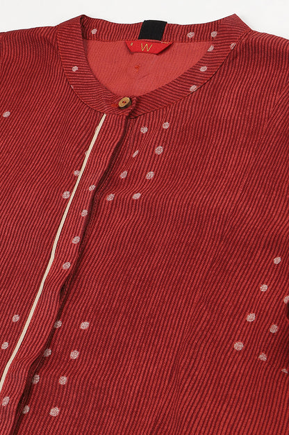 Red Full Placket Shirt-Dress kurta In Rayon Fabric