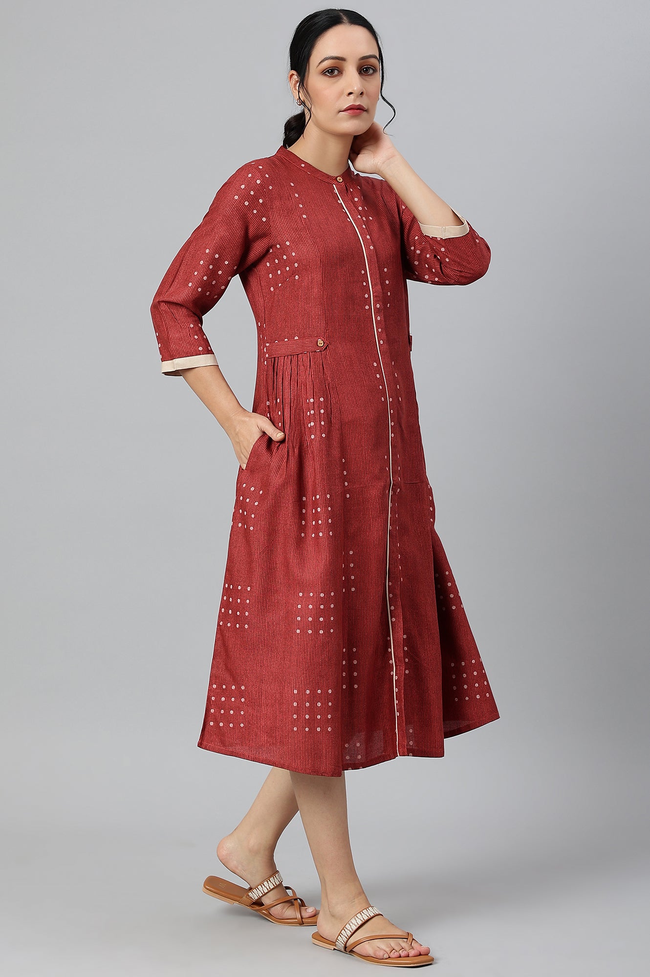 Red Full Placket Shirt-Dress kurta In Rayon Fabric