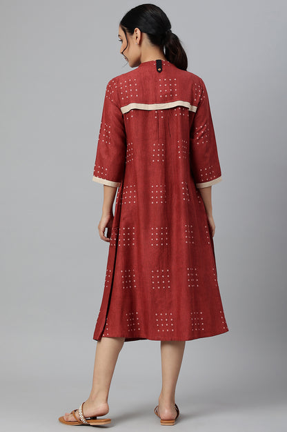 Red Full Placket Shirt-Dress kurta In Rayon Fabric