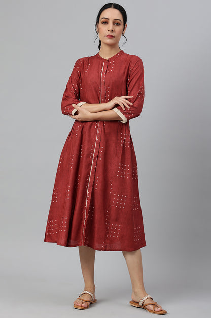 Red Full Placket Shirt-Dress kurta In Rayon Fabric