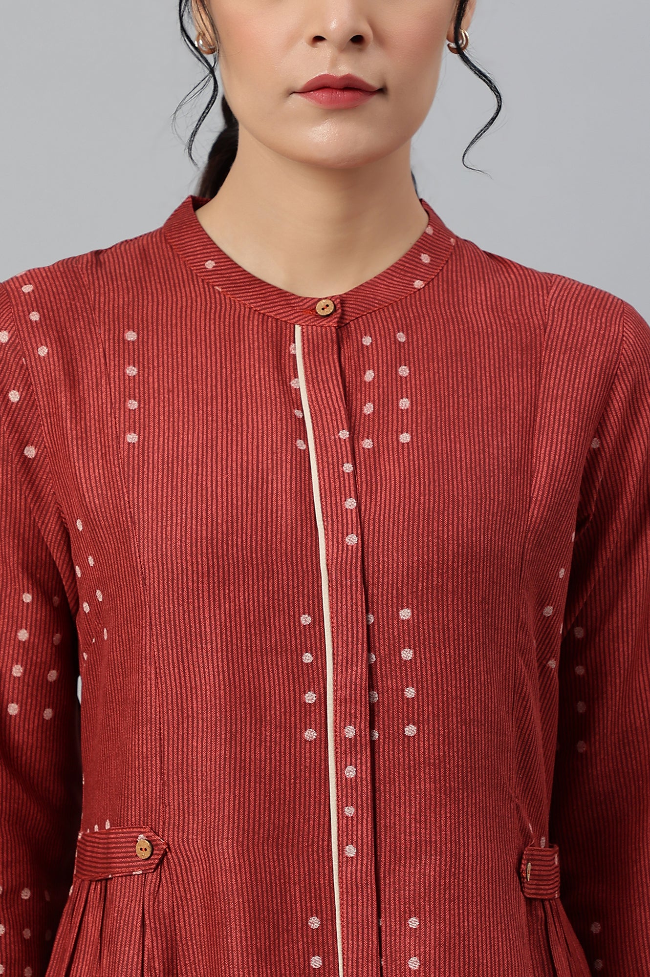 Red Full Placket Shirt-Dress kurta In Rayon Fabric