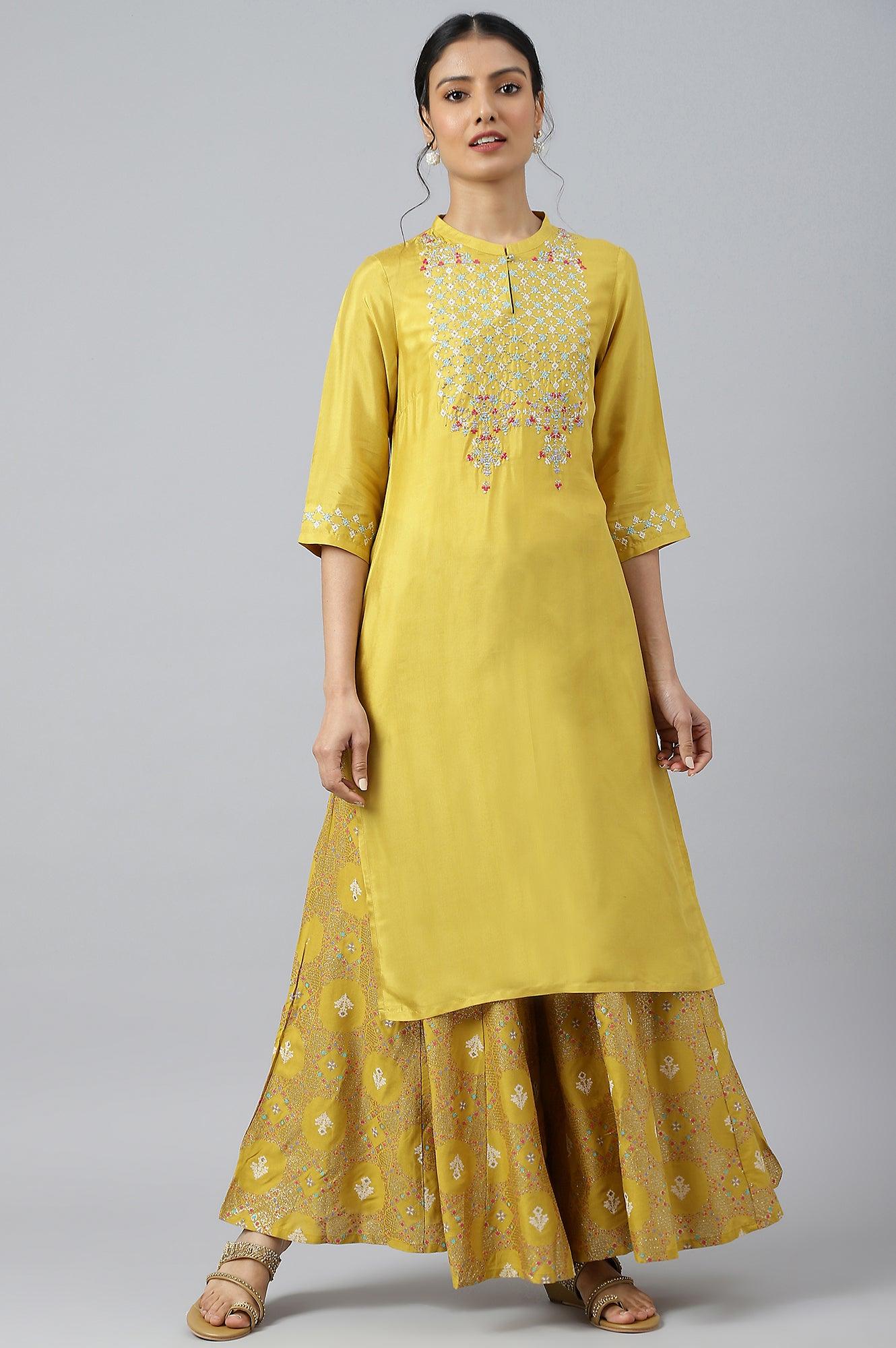 Yellow Embroidered And Sequin Work kurta - wforwoman