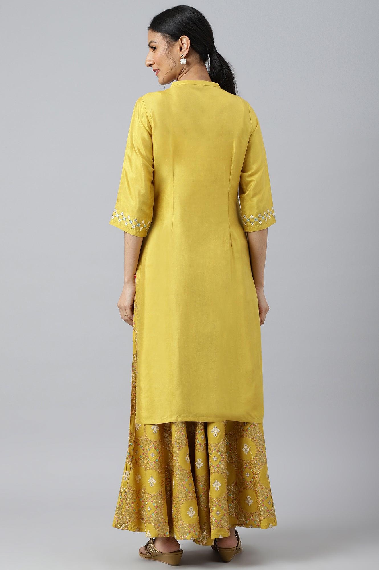 Yellow Embroidered And Sequin Work kurta - wforwoman