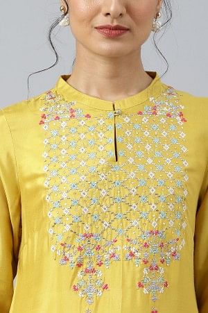 Yellow Embroidered With Sequin Work kurta And Glitter Printed Festive Culottes Set