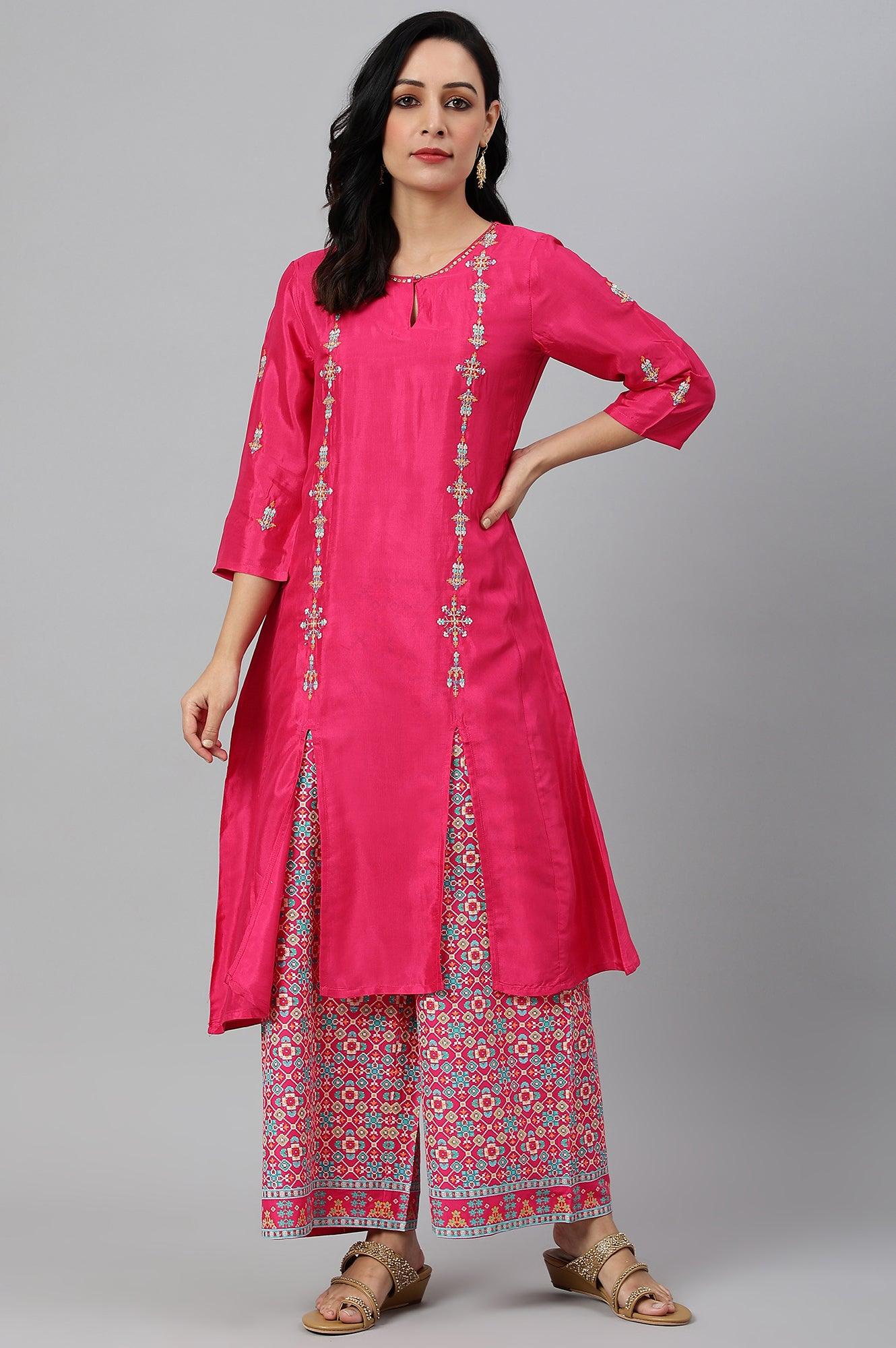 Bright Multicoloured Embroidered kurta With Front Slits - wforwoman