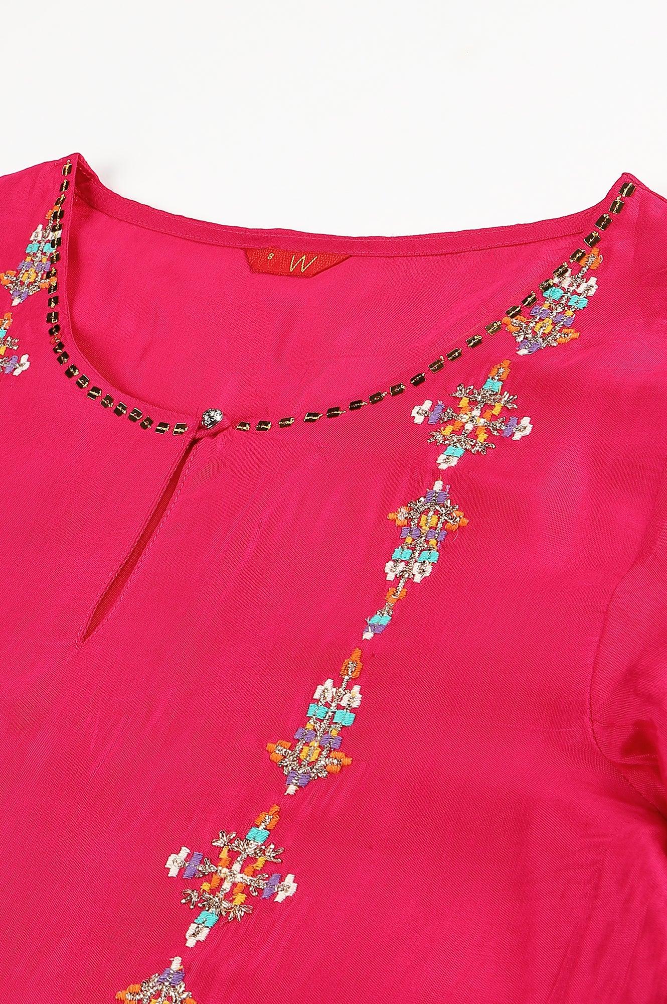 Bright Multicoloured Embroidered kurta With Front Slits - wforwoman