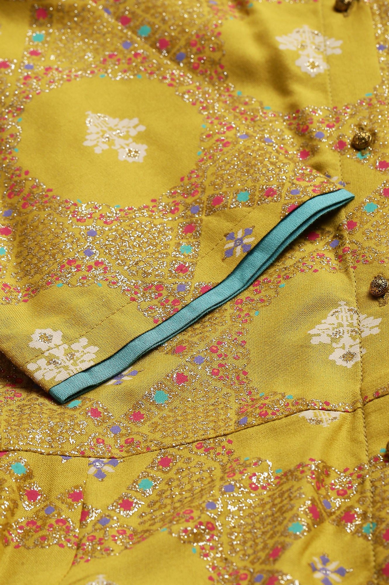 Yellow Button Down A-line Kurta  - wforwoman