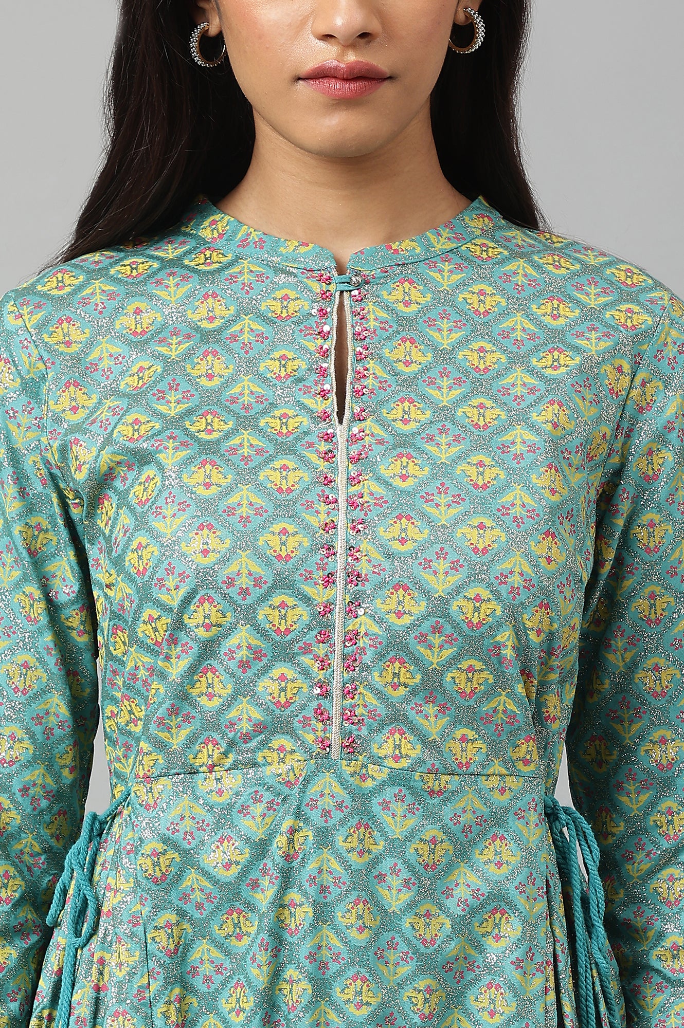 Kurti Simple Beads Work In Churidar Kurti Neck Simple Beads Work