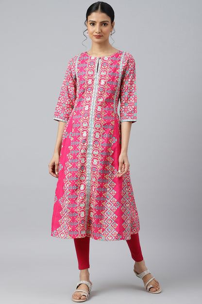 Dark Pink A-Line Printed kurta