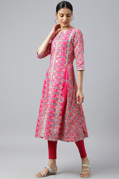 Dark Pink A-Line Printed kurta