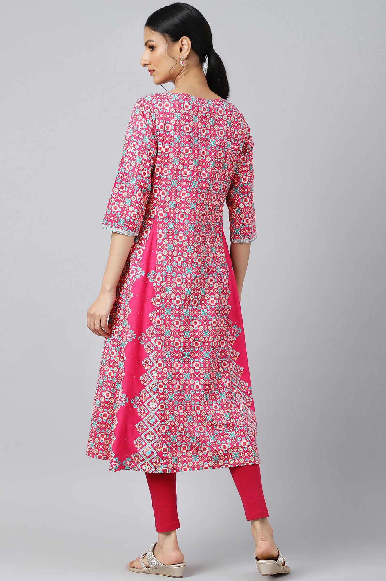 Dark Pink A-Line Printed kurta