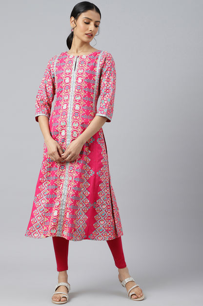 Dark Pink A-Line Printed kurta