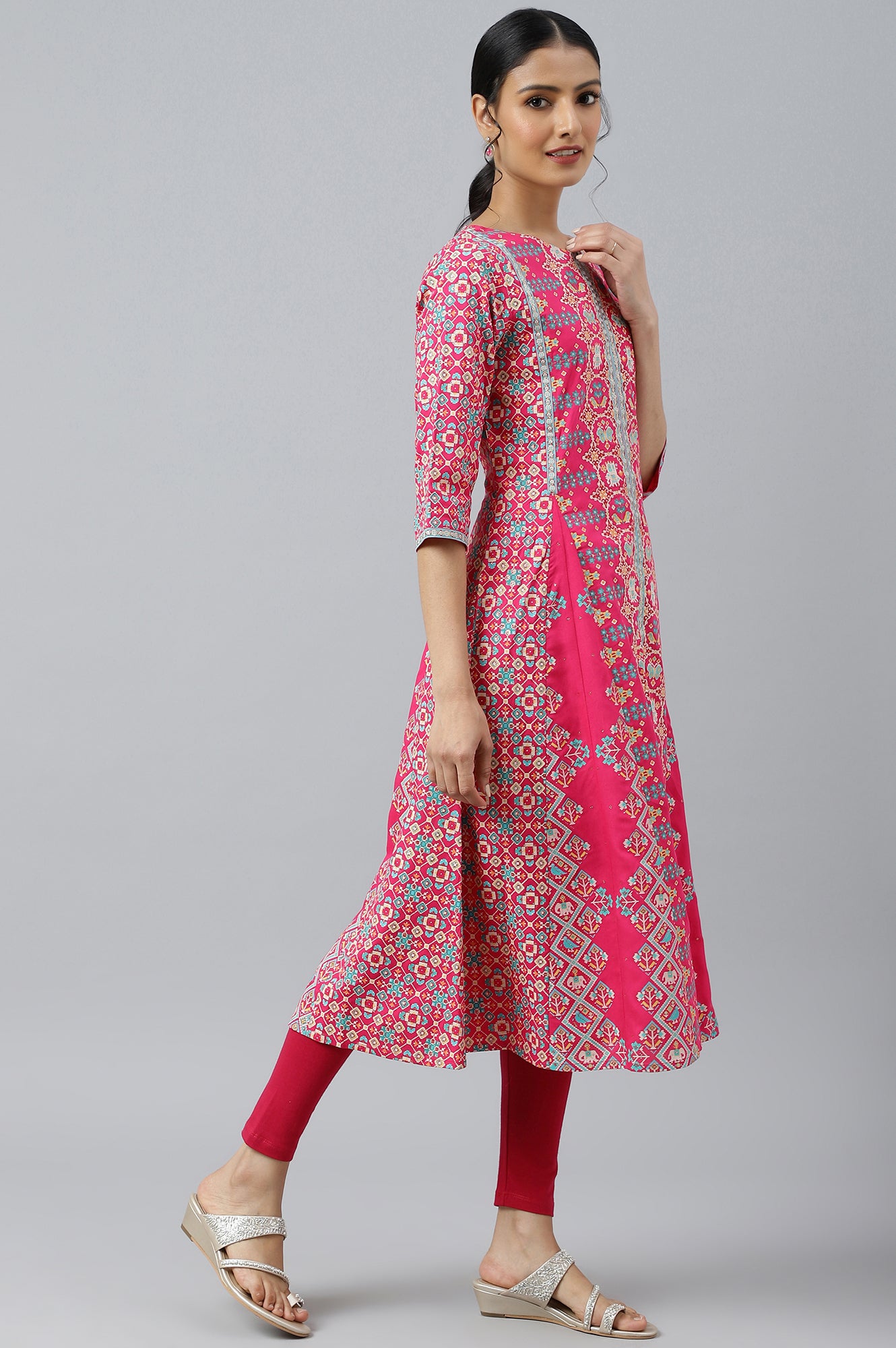 Dark Pink A-Line Printed kurta