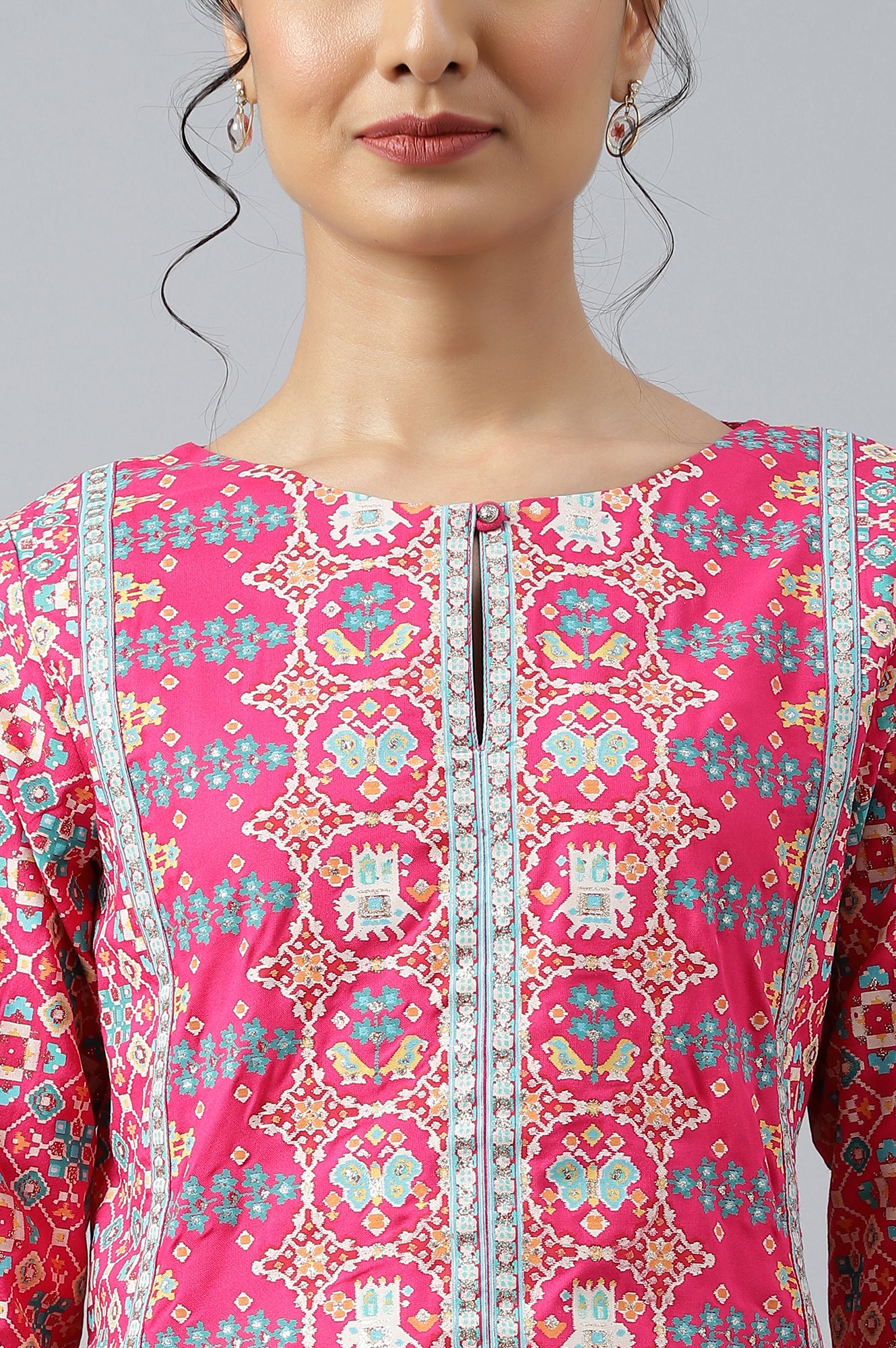 Dark Pink A-Line Printed kurta