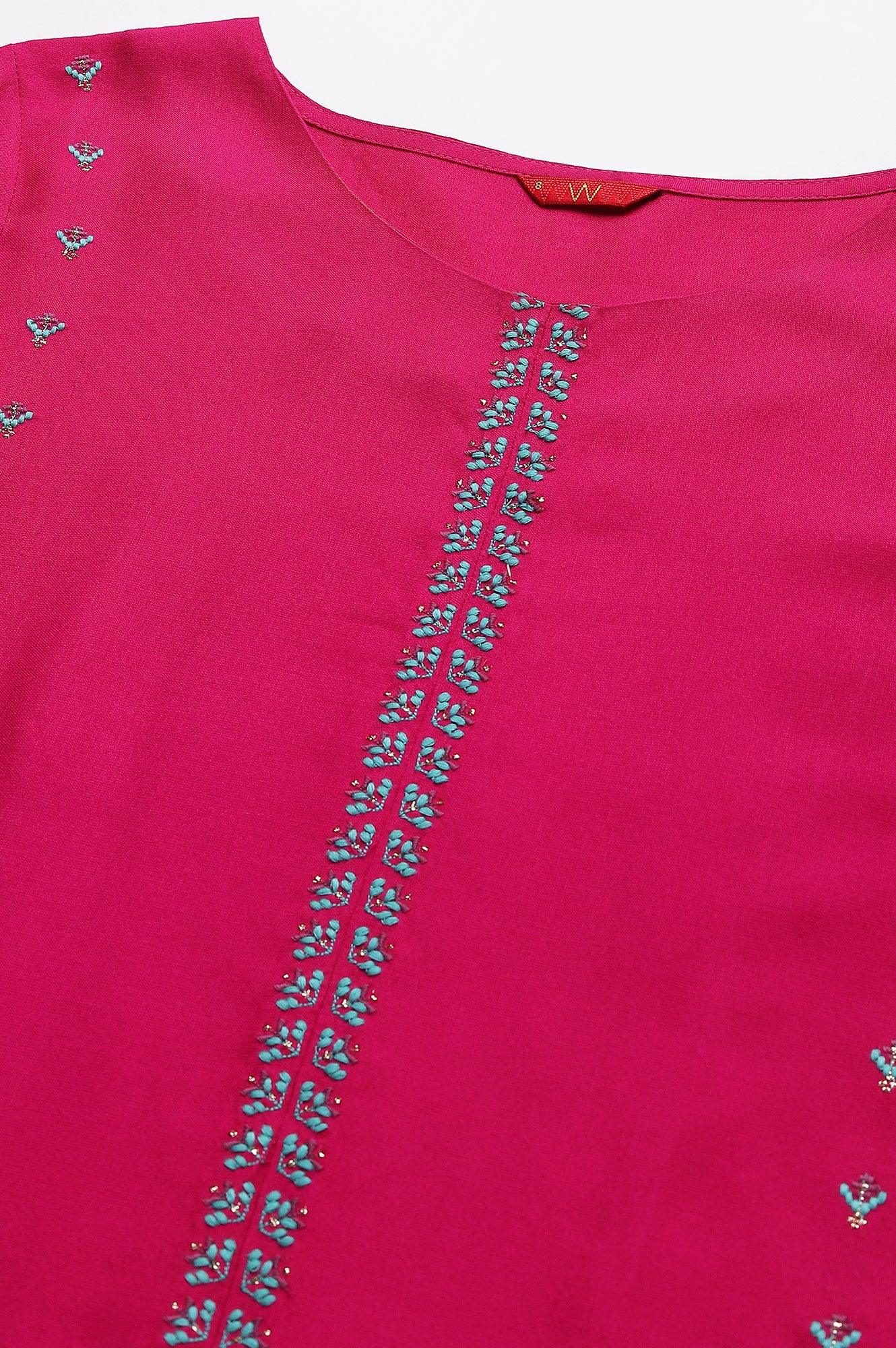 Dark Pink Embroidered A-Line kurta - wforwoman