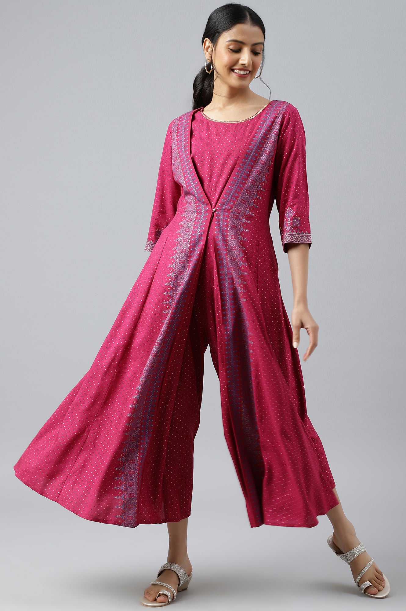 Dark Pink Mock Layer Embellished Jumpsuit