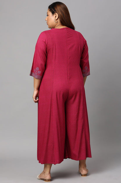 Plus Size Dark Pink Mock Layer Embellished Liva Eco Kimono Jumpsuit - wforwoman