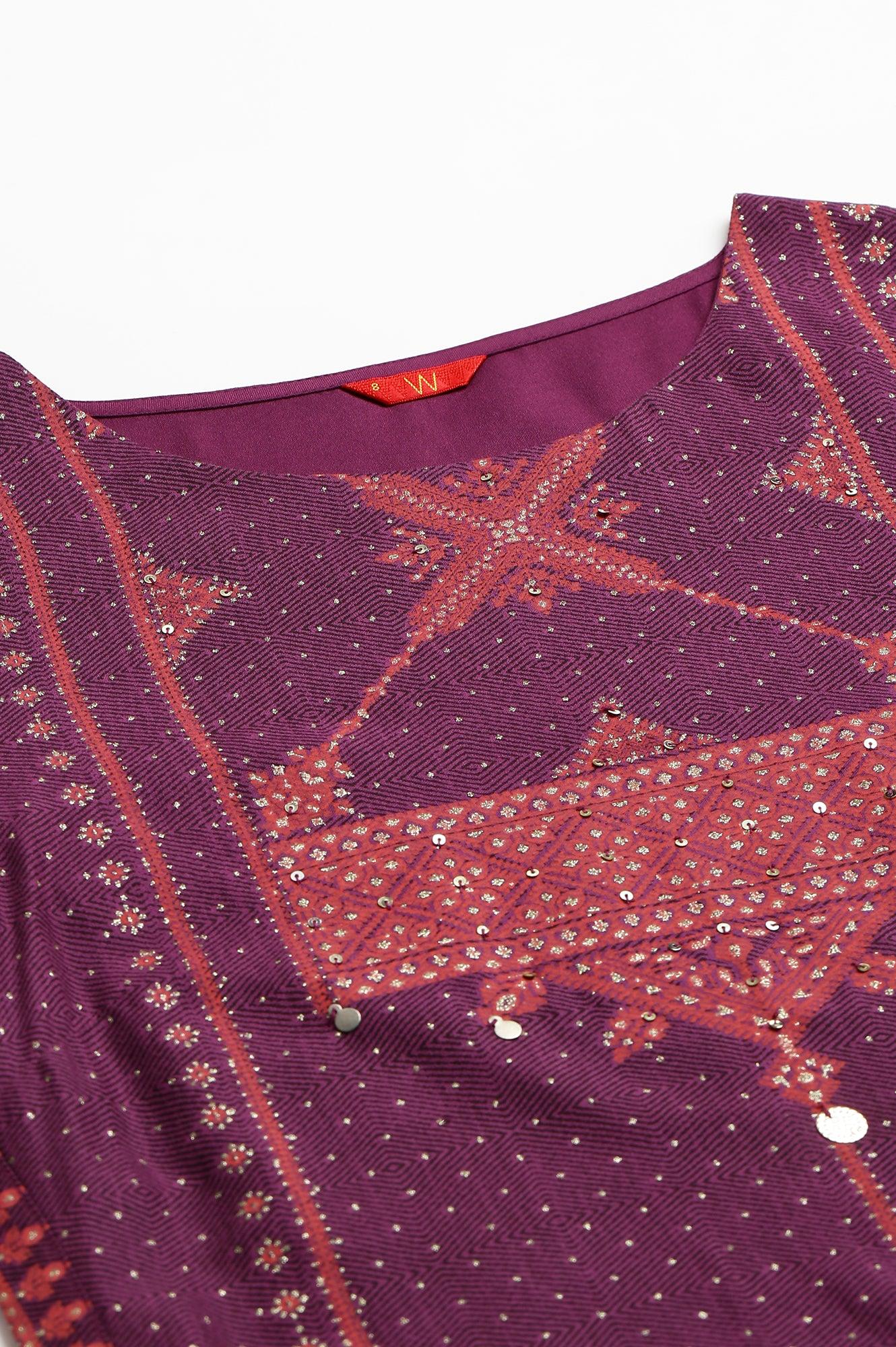 Purple Rayon kurta With Coins And Sequins Embellishment - wforwoman