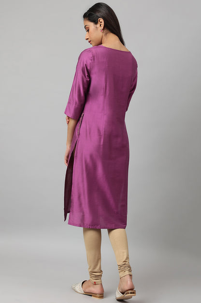 Purple Embroidered Straight kurta