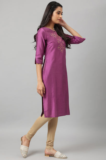 Purple Embroidered Straight kurta