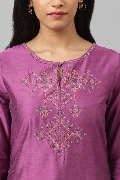 Purple Embroidered Straight kurta