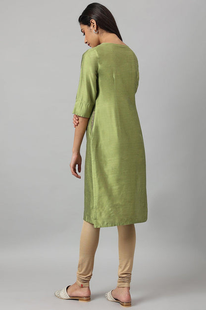 Olive Embroidered Straight kurta - wforwoman