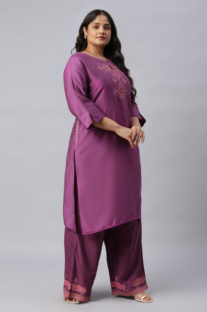 Plus Size Purple Embroidered Straight kurta - wforwoman