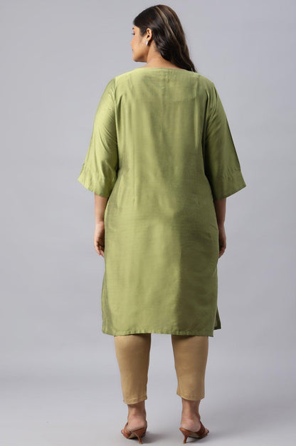 Plus Size Olive Embroidered Straight kurta - wforwoman