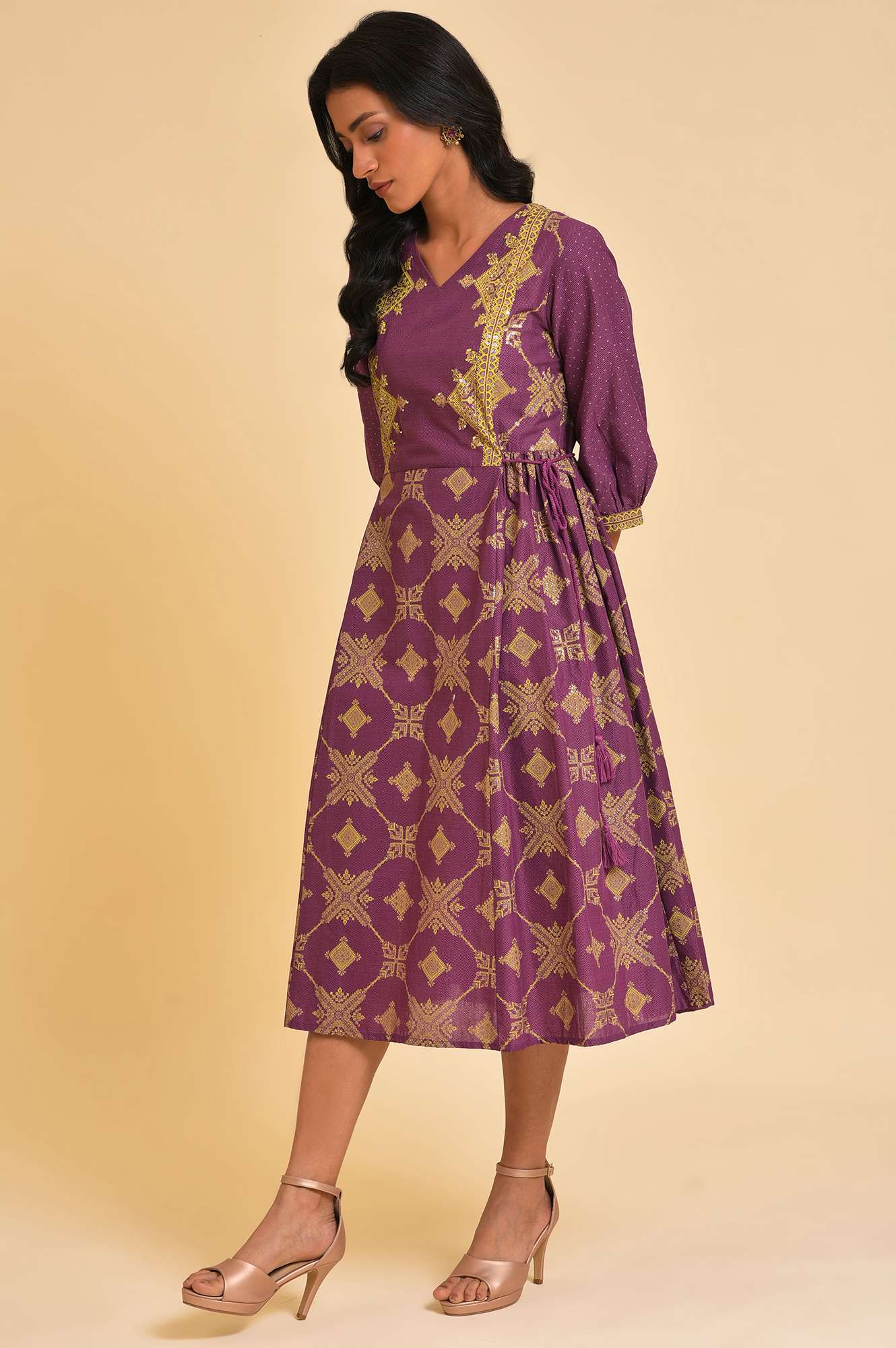 Purple Festive Gathered Dress With Sequin