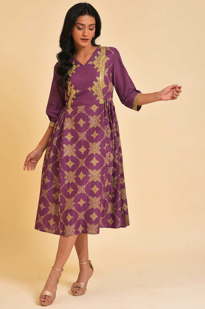 Purple Festive Gathered Dress With Sequin