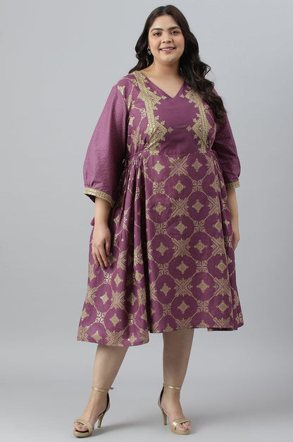 Plus Size Purple Festive Gathered Dress With Sequin - wforwoman