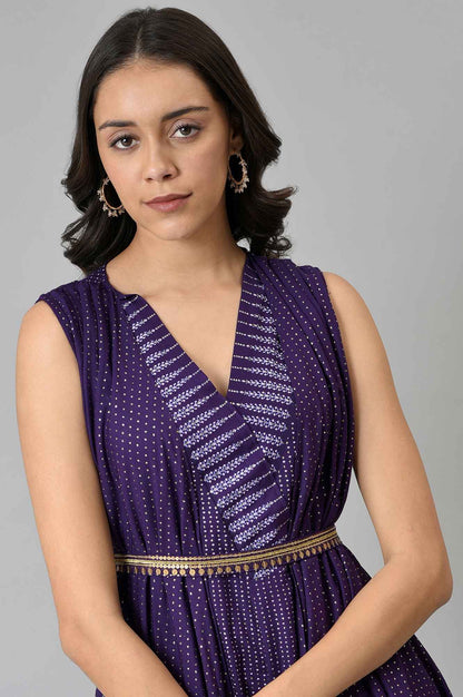 Purple Gillet Jumpsuit With Embellished Belt